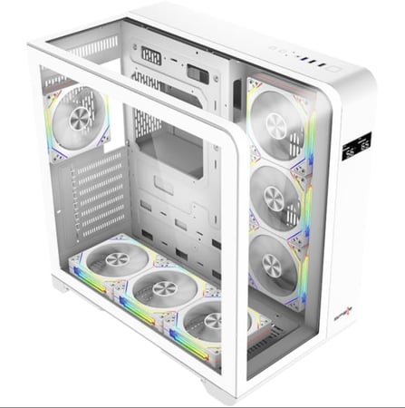 Meer Pro Spear – كيس PC أبيض مع شاشة LCD و 7 مراوح ARGB