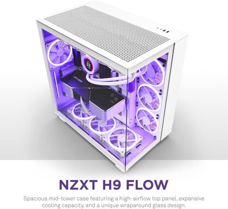 NZXT H9 Flow Dual-Chamber ATX Mid-Tower PC Gaming Case White كيس للكمبيوتر