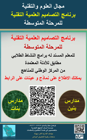 سجل معلم نشاط ( برنامج التصاميم العلمية التقنية ) للمرحلة المتوسطة