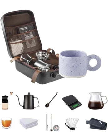 حقيبة ادوات تحضير القهوة المختصة الاحترافية + كوب فاخر، أسود