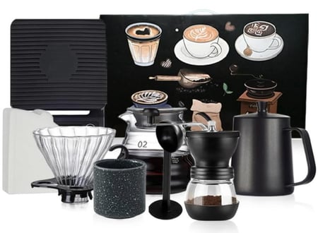 مجموعة ماكينة تحضير القهوة v60 من موتيزن، 8 قطع مجموعة ماكينة تحضير القهوة اليدوية مع ميزان قهوة/وعاء قهوة/فلتر قهوة (صندوق هدايا محمول)