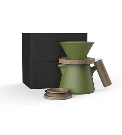 العلامة التجارية: جنيريك DHPO Ceramic V60 #2 Coffee Dripper مع قاعدة خشبية إبريق شاي خزفي 600 مل مع غطاء خشبي