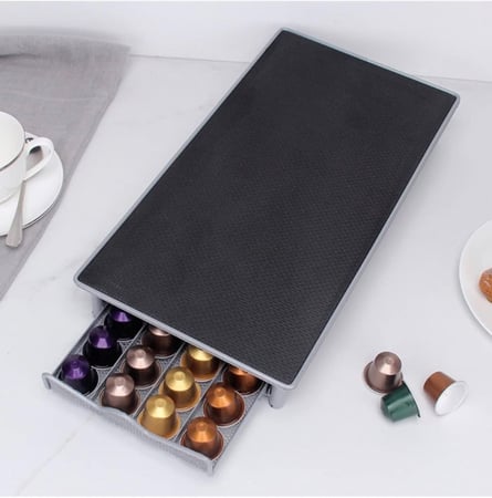 حامل كبسولة، حامل ماكينة القهوة مع درج تخزين معدني، موزع متوافق مع نسبريسو سعة متعددة النكهات (سعة 40 قطعة)