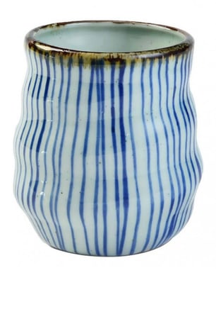 مج خزف حجري يدوي  أبيض/أزرق 300مل