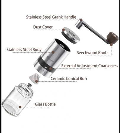 مطحنة قهوة يدوية 6 تروس قابلة للتعديل، طاحنة سيراميك مخروطية