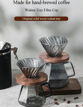 V60 Professional Pour Over Glass Coffee Dripper Hand Drip Filter Sharing Pot Kit Coffee dripper V60 Glass Coffee Dripper With Wooden Base