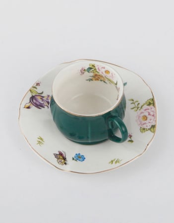 طقم فنجان قهوة مع صحن فوغويش بتصميم فريد من ورق الشجر من قطعتين أخضر/أبيض 115مل