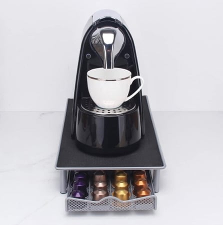 حامل كبسولة، حامل ماكينة القهوة مع درج تخزين معدني، موزع متوافق مع نسبريسو سعة متعددة النكهات (سعة 40 قطعة)