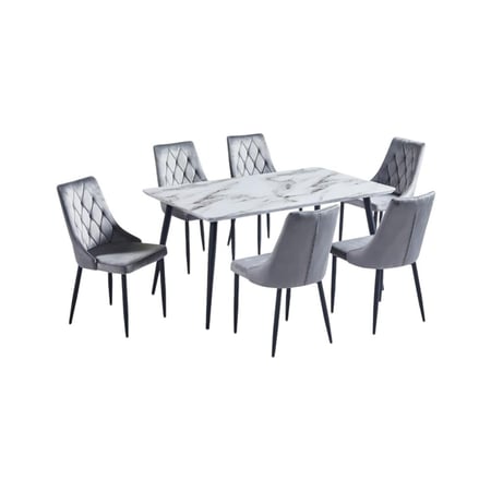 طقم طاولة طعام 6 كراسي سطح خشب بديل رخام