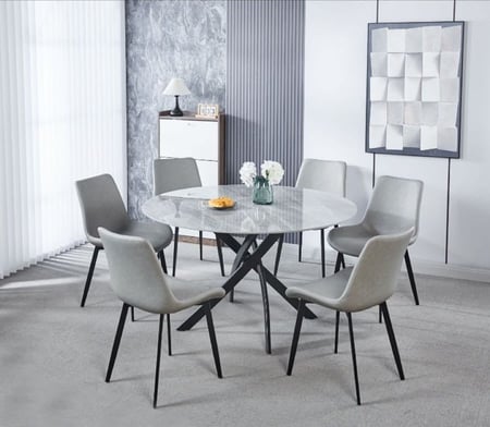 طاولة طعام دائرية 6 كراسي سطح سيراميك