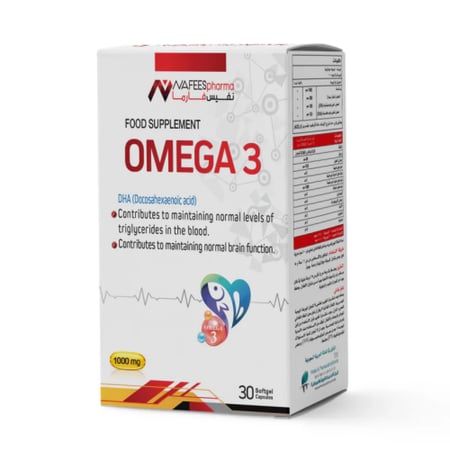 مكمل غذائي نفيس فارما أوميغا 3 1000 مجم 30 كبسولة جيلاتينية