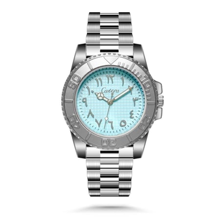 ساعة رجالية ستيل باللون ميناء ازرق فاتح ارقام عربيه