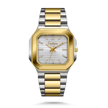 ساعة رجالية بتصميم عصري بالونين الفضي وذهبي