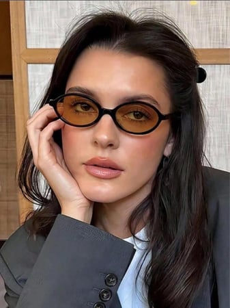 قطعة واحدة إطار نظارات شمسية نسائي صغير بتصميم عتيق بشكل بيضاوي، نظارات شمسية أنيقة للسيدات لإكسسوارات الشاطئ والطراز الرجعي من الألفية الثانية