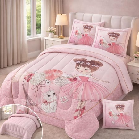 طقم لحاف أطفال بناتي | تصميم ملون بـ 4 قطع