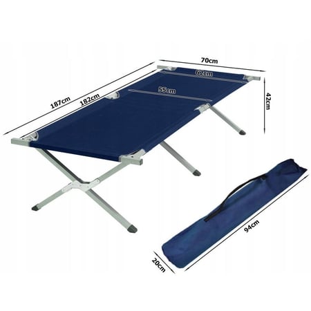 سرير من القماش باطار من الالومنيوم للرحلات والتخييم - ازرق داكن