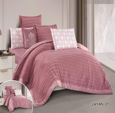 طقم لحاف مخمل محفور , نفر  ونص  5 قطع من LAYAN