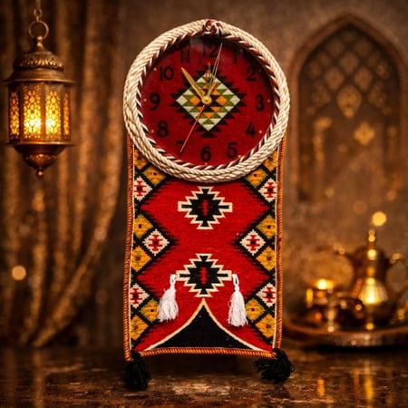 ساعة جدارية تراثية بتصميم السدو – لمسة من الأصالة العربية