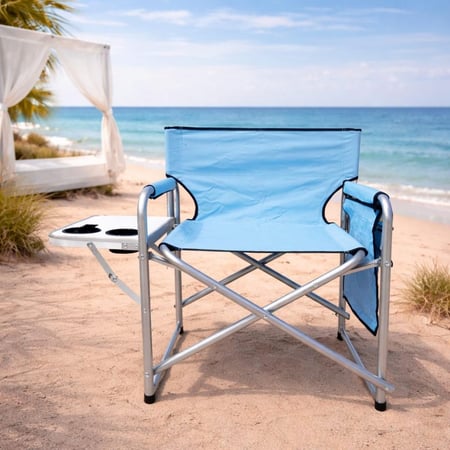 كرسي تخييم قابل للطي مع طاولة جانبية وحامل أكواب – خفيف ومتين للرحلات والكشتات