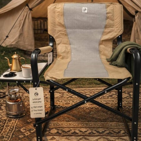 كرسي تخييم فاخر قابل للطي مع طاولة جانبية – مريح وثابت للرحلات والكشتات