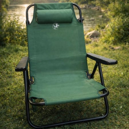 كرسي رحلات أرضي قابل للطي مع مسند للرأس – لون أخضر (تصميم مريح ومتين للتخييم والحدائق)