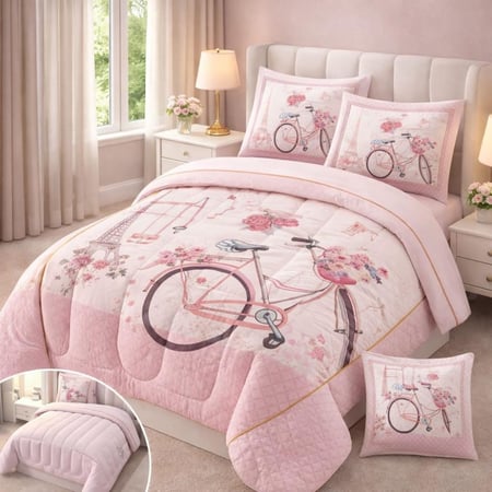 طقم لحاف أطفال | تصميم ملون وردي واحمر بـ 4 قطع