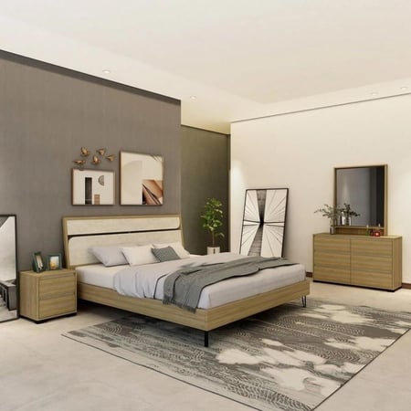 غرفة نوم خشب 5 قطع بيج(التصنيع حسب الطلب)