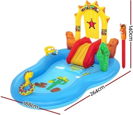 مجموعة لعب مائية قابلة للنفخ بتصميم الغرب الامريكي وايلد ويست من بيست واي 8 قدم و8 انش × 6 قدم و2 انش × 55 انش/2.64 متر × 1.88 متر × 1.40 متر 53118-26، بلاستيك، ألوان متعددة