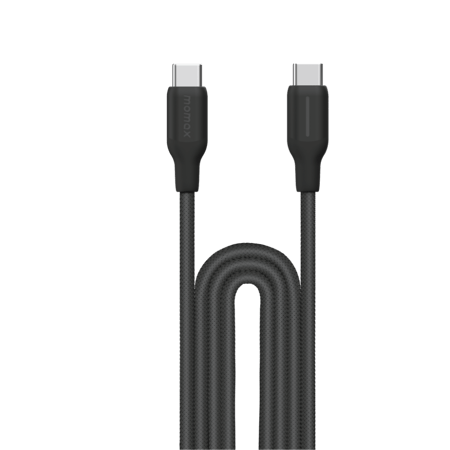 سلك شاحن موماكس Link Flow CC من USB-C إلى USB-C مضفر بطول 2 م وبقوة 100 واط - أسود