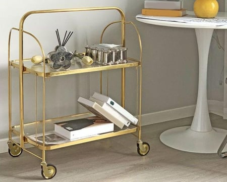 عربية تقديم زجاج 2 رف ذهبي TR004