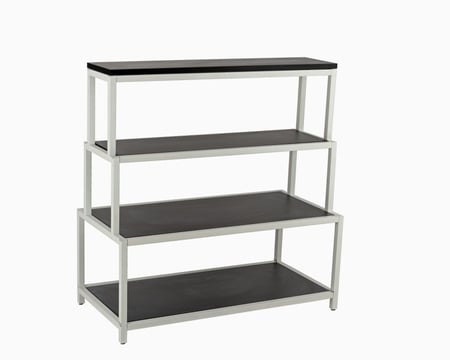 استاند عرض مدرج خشب اسود على ابيض