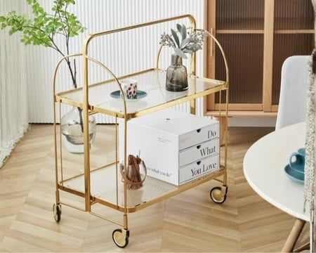 عربية تقديم زجاج 2 رف ذهبي TR004