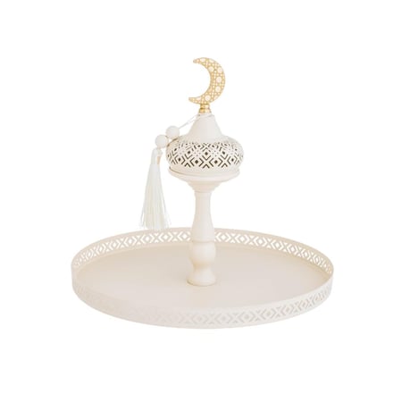 صحن تقديم مدور معدن على شكل قبة مسج مضيئة مقاس  26*26 سم