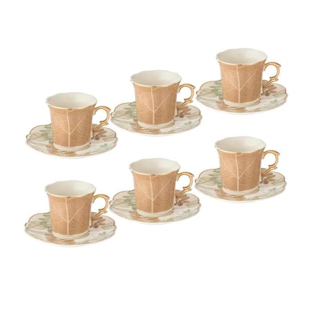طقم فناجين قهوة تركي اوراق شجر بيج