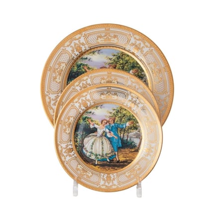 طقم سفرة بورسلين روميو وجوليت مطلي بالذهب 107 قطعة