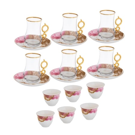 طقم شاي وقهوة زجاج تركي 18 قطعة