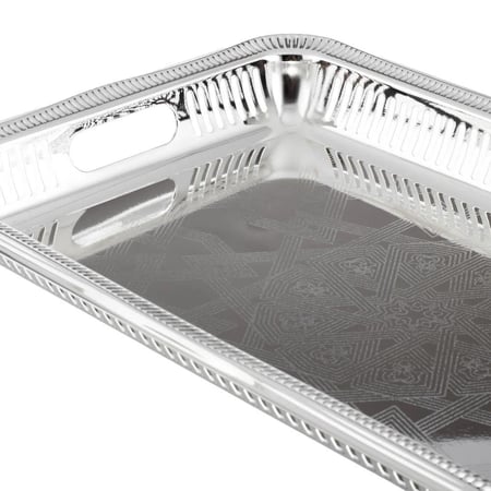 صينية تقديم إستيل مستطيلة لون فضي منقوش مقاس 45*29 سم