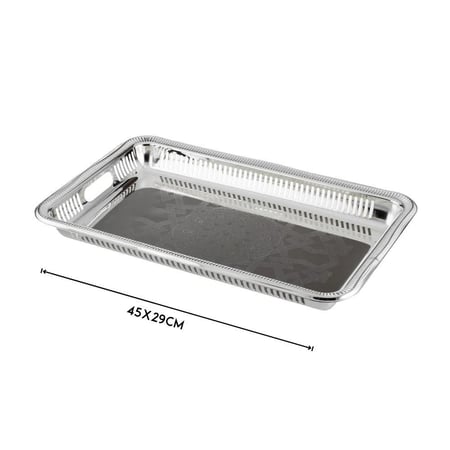 صينية تقديم إستيل مستطيلة لون فضي منقوش مقاس 45*29 سم