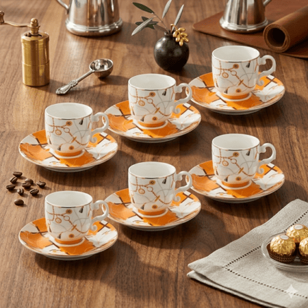 طقم فناجين قهوة تركي عالي الجودة , مكون من 6 فناجين قهوة