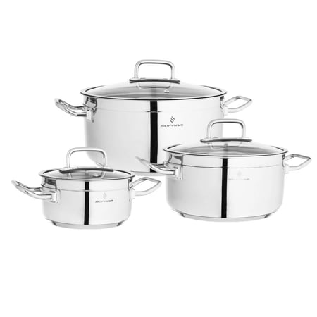 طقم قدور أطلس استيل تركي غطاء زجاج 6 قطع