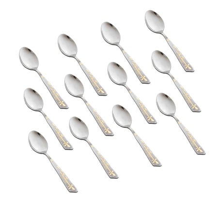 طقم ملاعق حلا ستيل مع ذهبي 12 قطعة
