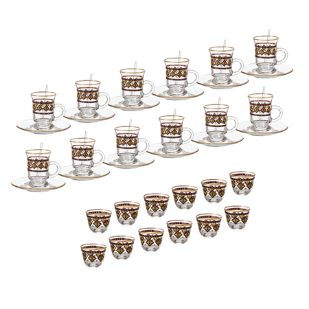 طقم شاي وقهوة زجاج تراثي 48 قطعة