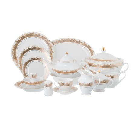 طقم سفرة بورسلين مطلي ذهبي 100 قطعة