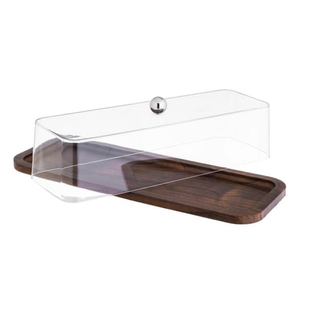 صحن كيك خشب بغطاء أكليرك شفاف 38 سم