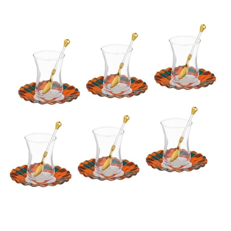 طقم شاي زجاج تركي 18 قطعة ألوان ديزاين