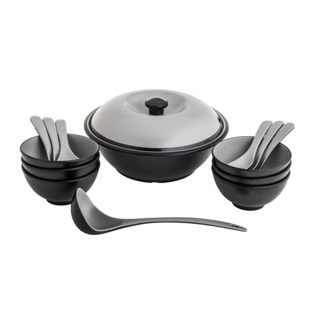 طقم شوربة ميلامين 15 قطعة 6 أشخاص رمادي/أسود