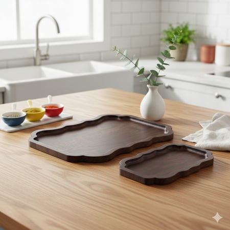 طقم صواني تقديم خشبية قطعتين - بأحجام مختلفة