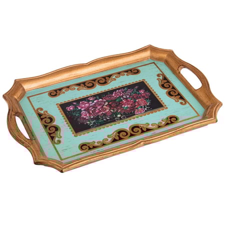 صينية تقديم خشب لون أزرق مع ذهبي 40 سم