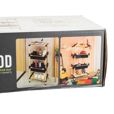 رف خشب مع سلة 4 دور