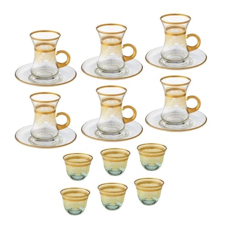 طقم شاي وقهوة زجاج 18 قطعة تركي